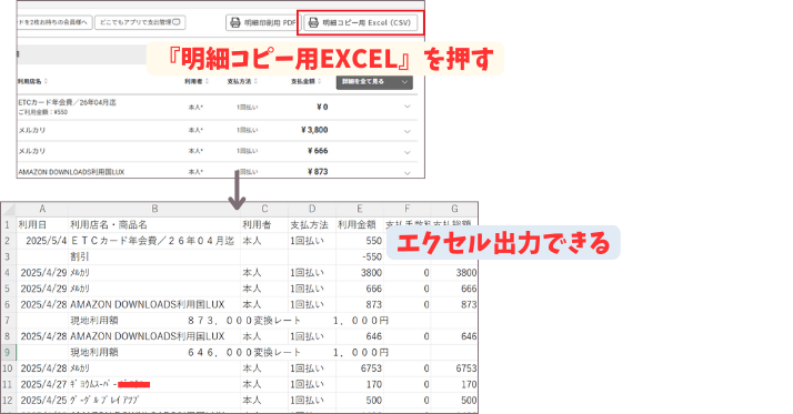 alt"楽天e-naviエクセル明細確認の図"