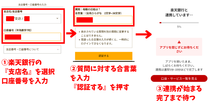 alt"楽天家計簿 楽天銀行連携の図"