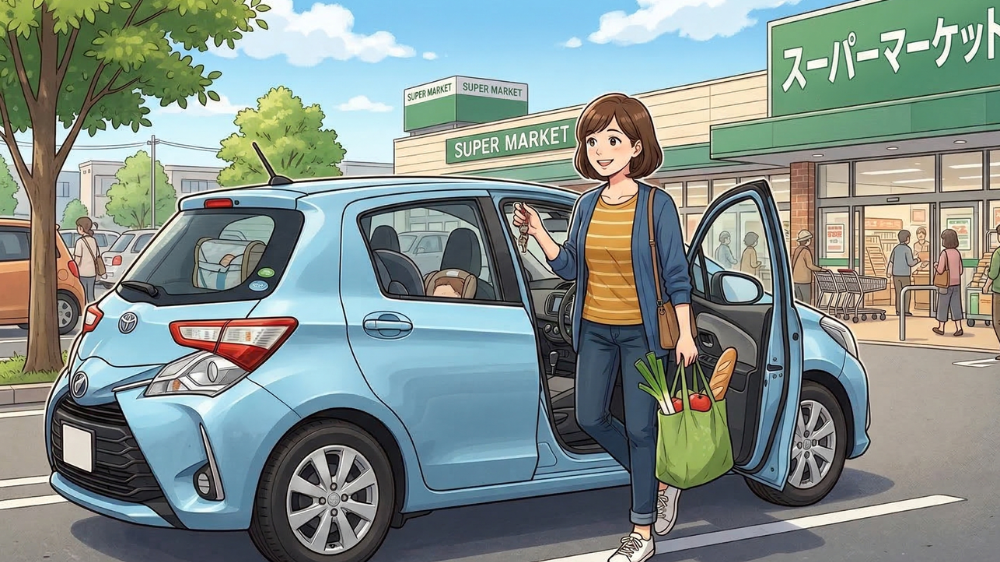 alt"はるばる買い物する人"