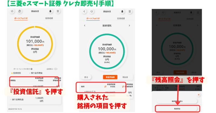 alt"三菱eスマート証券 投資信託をクレカ即売り手順1"