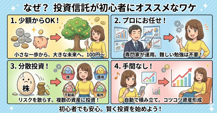 alt"投資信託が初心者にオススメな理由"
