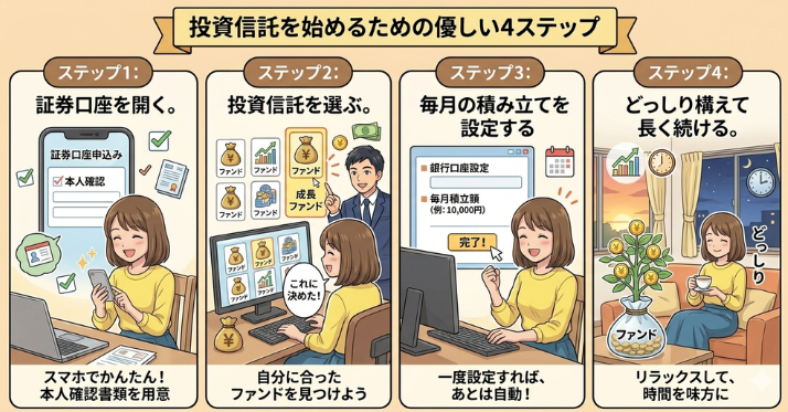 alt"投資信託積立までの4ステップ"