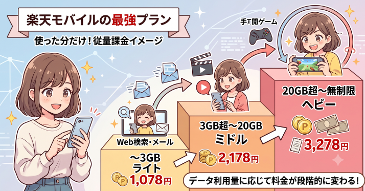 alt"楽天モバイルのメリット(従量課金)"