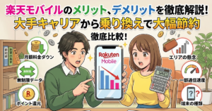 alt"アイキャッチ画像 (楽天モバイルのメリット、デメリット徹底解説)"
