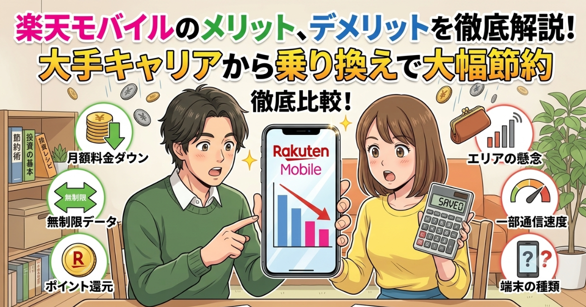 alt"アイキャッチ画像 (楽天モバイルのメリット、デメリット徹底解説)"